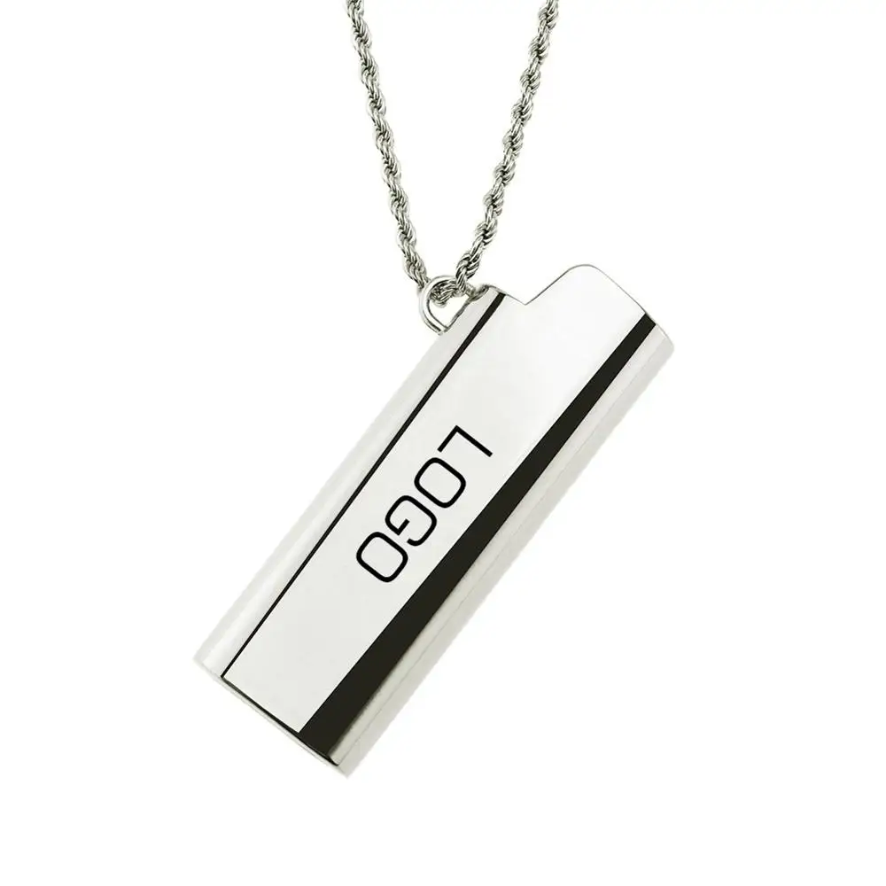 Carney Island Hiphop Briquet Fashion Item Lase Metal Lighters Case Custom Logo Laser Cover Necklace