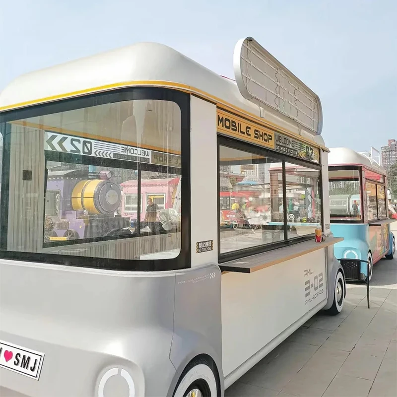 Custom Shaped Mobile Coffee Food Truck Milk Tea BBQ Barbecue With Full Small Kitchen Street Mobile Cart