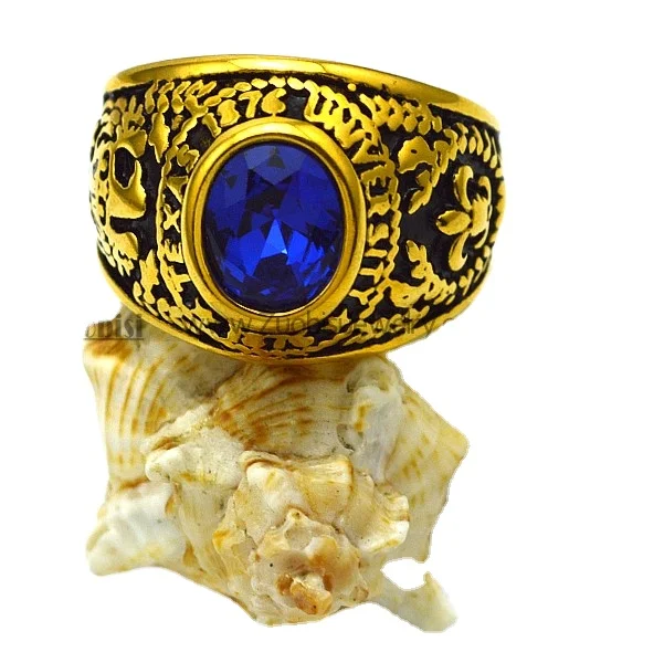 Royal Academic Jewelry Gold Plating Engraved Texas University Blue Sapphire Stone Ring