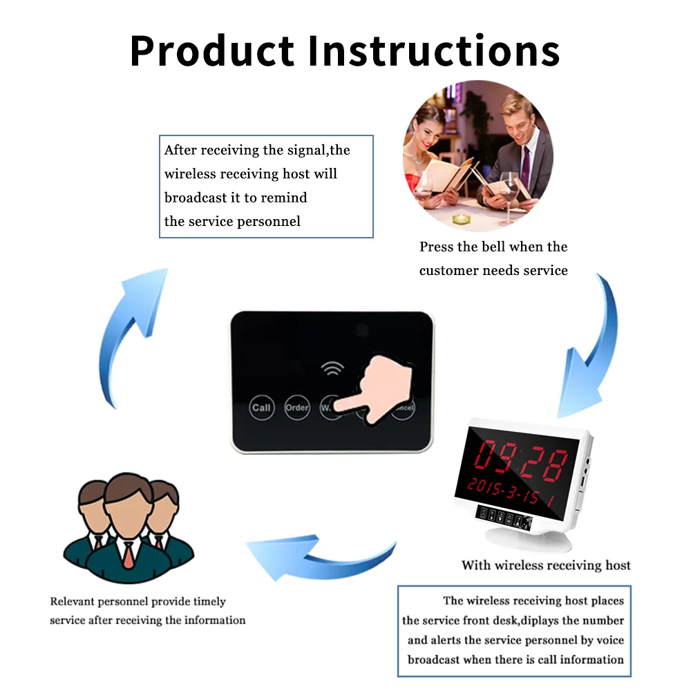 FEILINGCALL System Restaurant Of Waiters Buzzer Button Pager Calling Wireless Table Call Bell