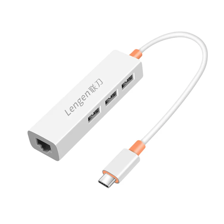 Lengge1 China factory wholesale high quality cheap Type c 100m network card 3-port HUB+2.0 RJ45 network card