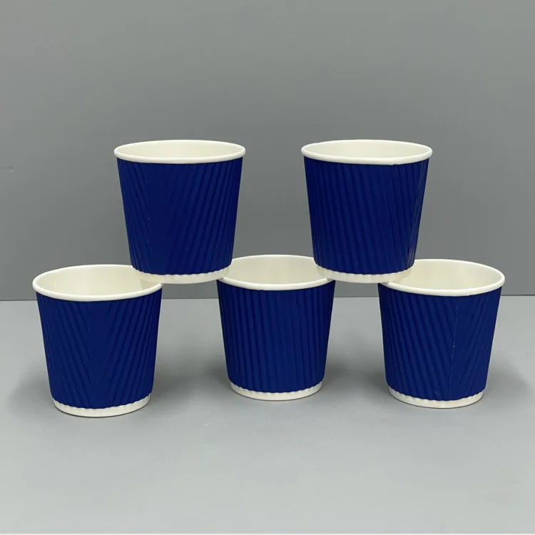 New Custom Printed Bio Degradable Disposable Printed Ripple Paper Coffee Cups with Lids