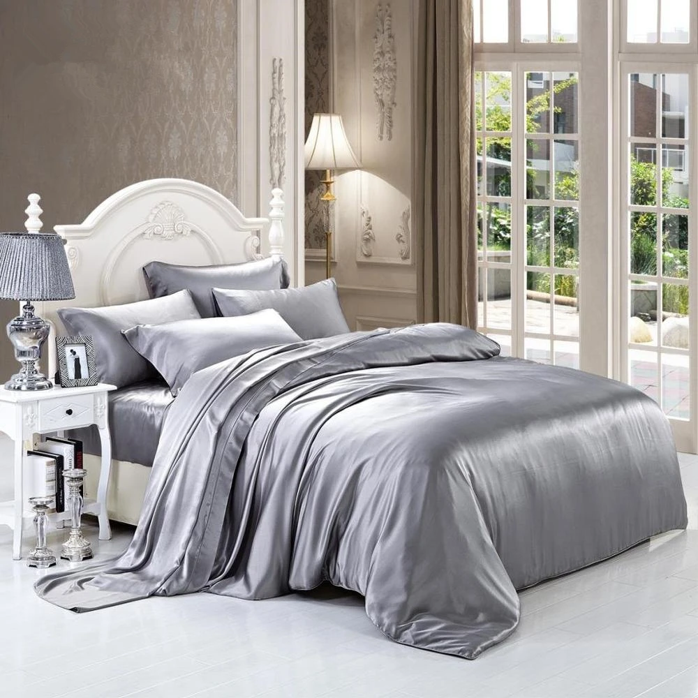 grade 6A 100% Pure Silk Bedding sets Solid Color 4 pcs