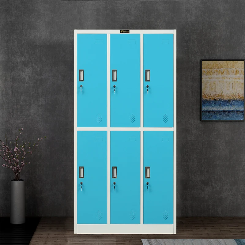 6 door sky blue  with key lock metal lockers gym locker