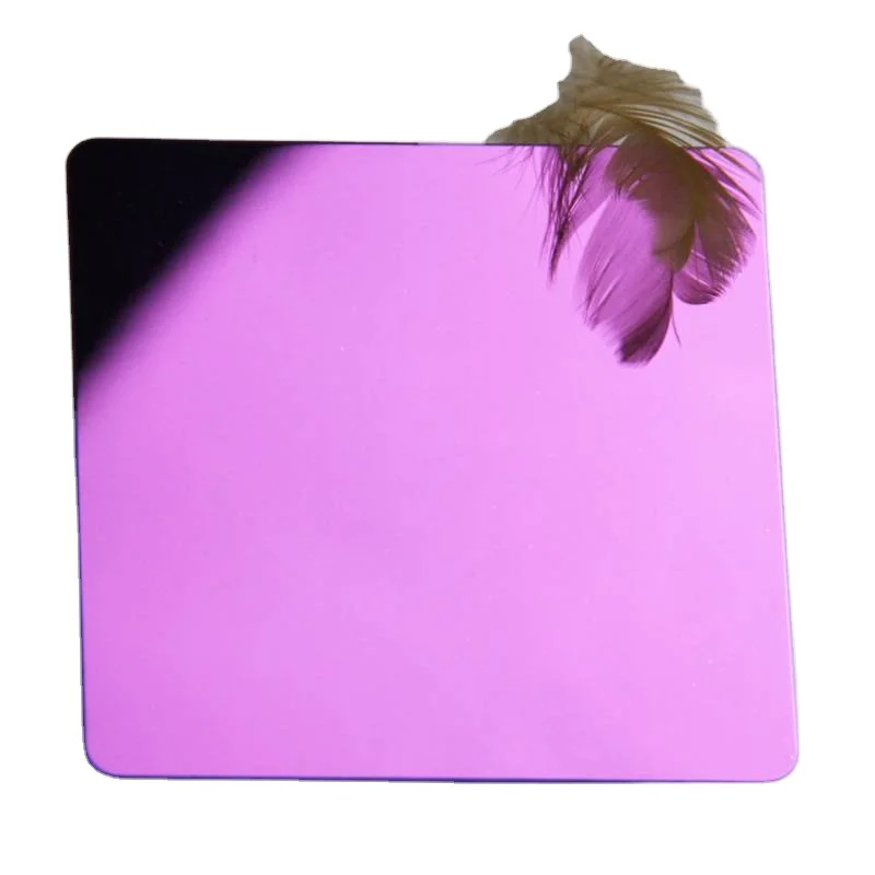 TZL 0.6mm 4*10 201 304 316 430 grade cold rolled mirror finish violet pink red wine color SS sheet for interior villa decoative