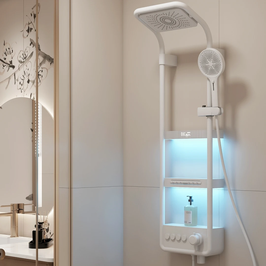 Idealex Contemporary Single Polished Metal Luxury LED Shower Bar System Multifunctional European Design Bath Shower Faucets