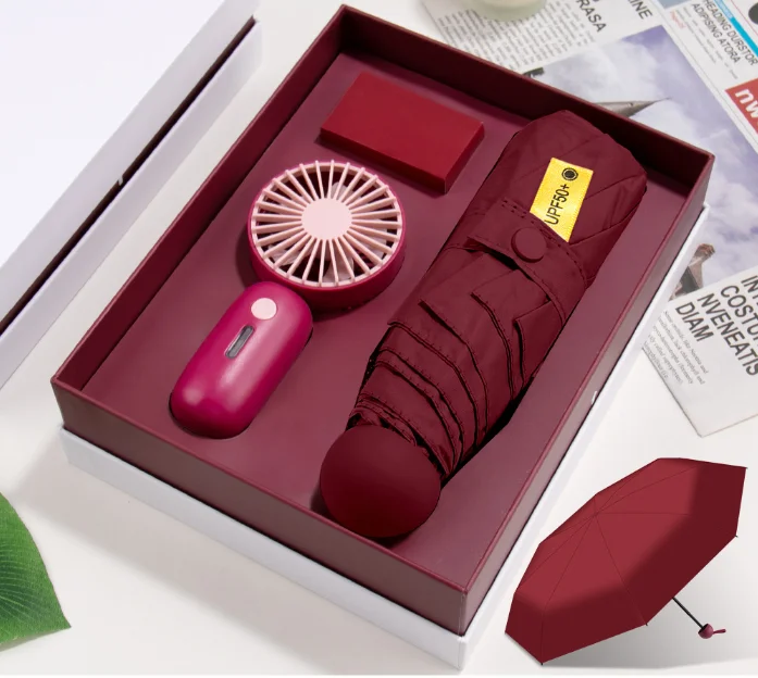 Popular Summer Fan Umbrella Promotional Gifts Set Customize Logo Corporate Gift Umbrella With Fan