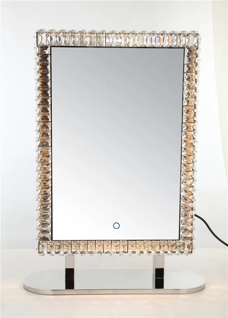 
ILUMAY rectangle tabletop glass Sparkly crushed diamond vanity mirror with 3 color lights 