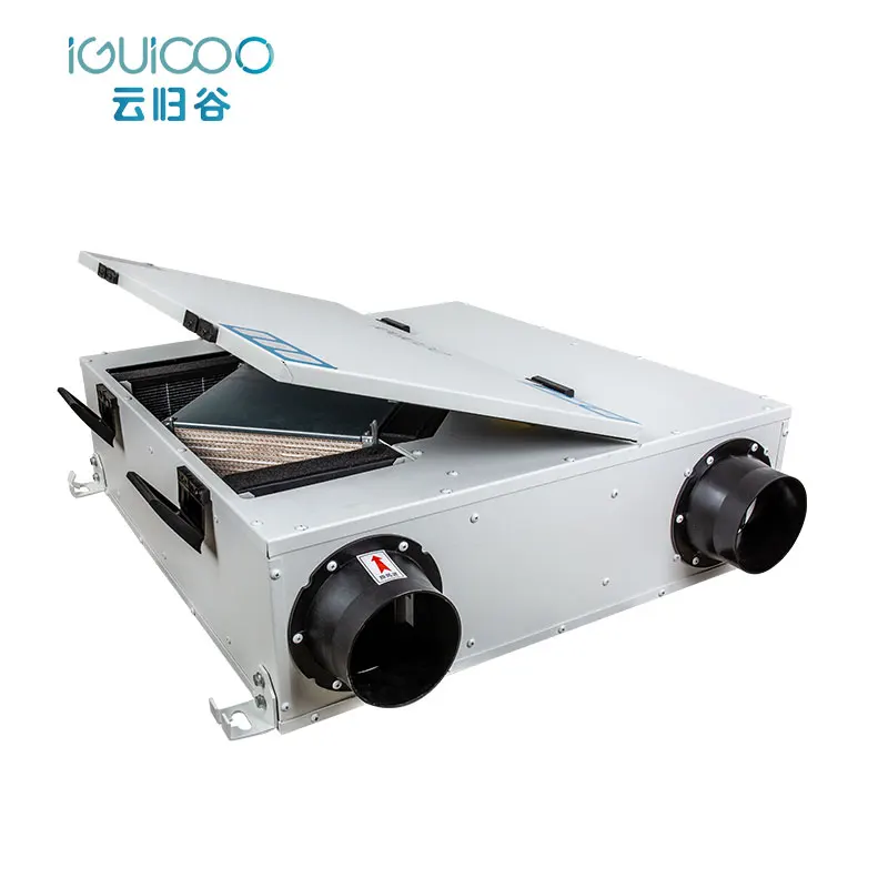 WiFi intelligent control Erv/Hrv whole home ventilation with PTC heating 500CFM recirculate fresh air supply system
