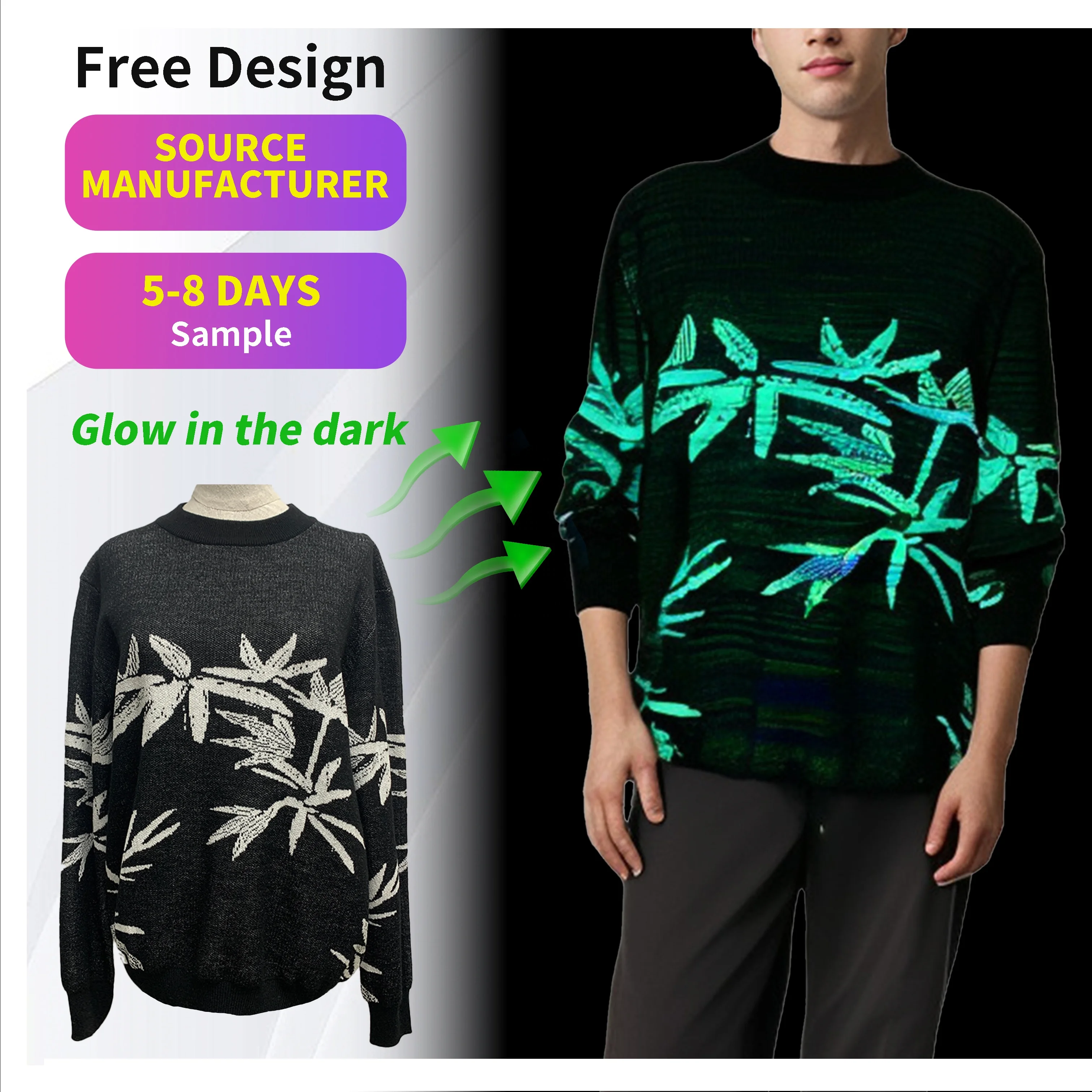 2025 hot-selling new product luminous sweater Halloween can be customized outdoor in the dark luminous sweater