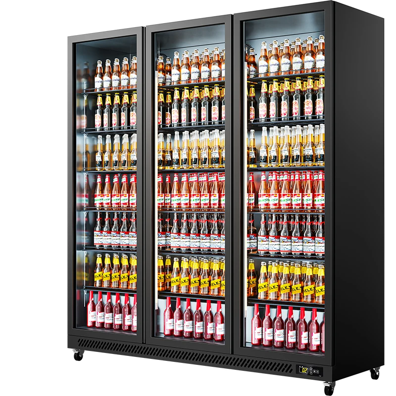 Новый дизайн LB1680CA со светодиодной подсветкой черный цвет 950L трехдверный шкаф без запотевания охладитель колы для коммерческих кухонь