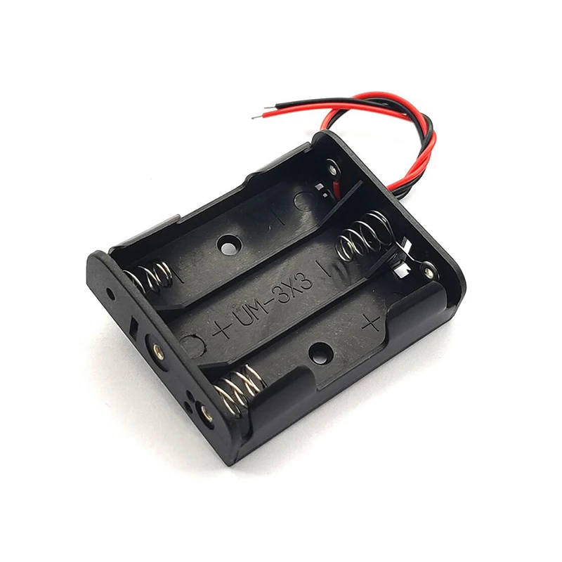 Plastic Black 4.5V 3 AA  Battery Case Holder with Wire Leads