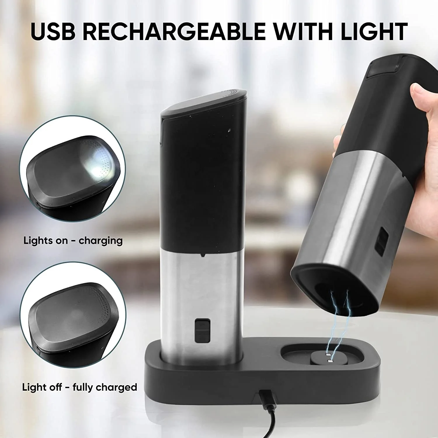Автоматическое ленточное крышками светодиодные мельница для перца USB Перезаряжаемый электрический набор мельниц соли и с двойное зарядное