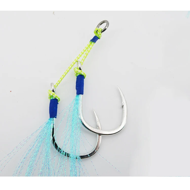 Newest Hot Sale 1/0-7/0 Steel wire Assist Hook seawater Flasher Shore Jigging Twin BKK Hook UV Glow Fishing Hooks Jig Lure