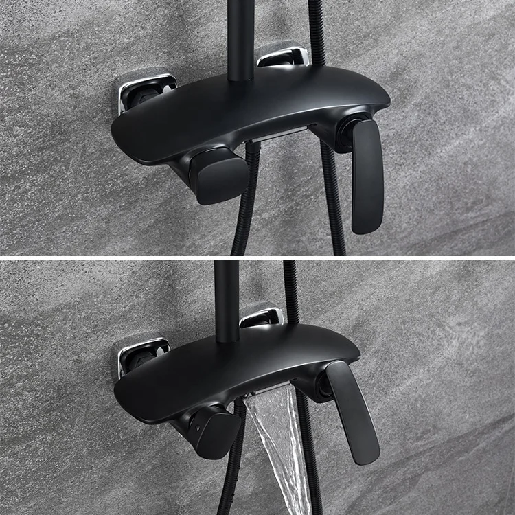 European Matt Black Shower Column With Faucet Mixer Bathroom Rain Bath Shower Set