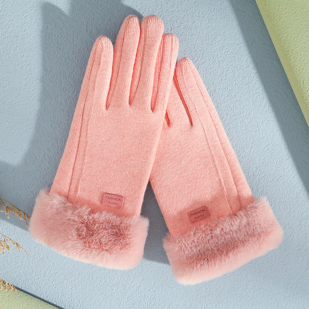 Autumn and winter warm cashmere Korean version of students outdoor cycling ladies gloves