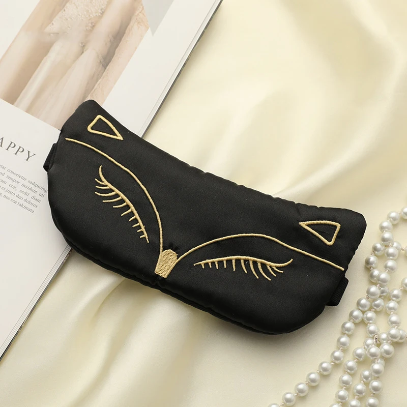 Customized eye mask Cat Fox Embroidery With Elastic Band Navy Eye Mask For Men And Women Travel Hotel SPA Nap Use
