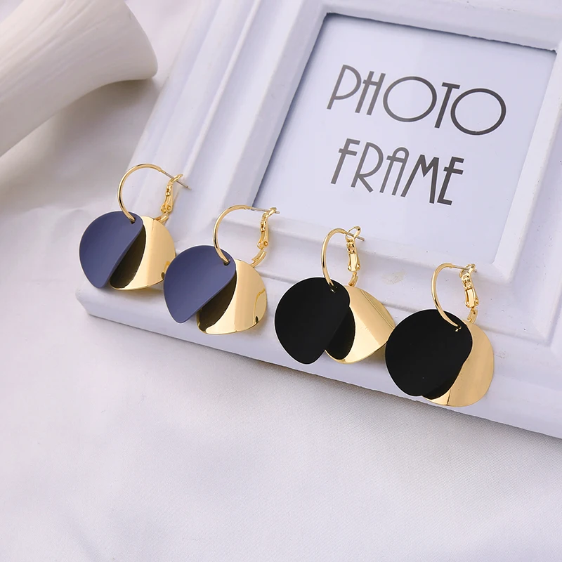 de980164 Geometric Green Grey Black Red Round Iron Sheets Women Custom Gold Plated Hoop Earrings