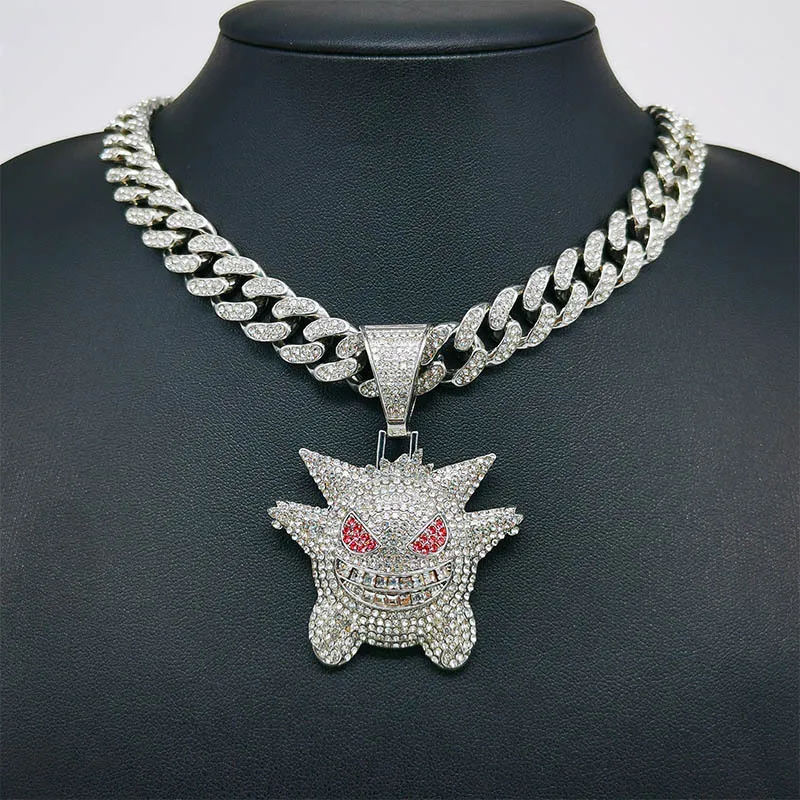 Ювелирные изделия в стиле хип-хоп gengar подвеска из горного хрусталя кубинское звено цепочка колье с подвеской-призраком