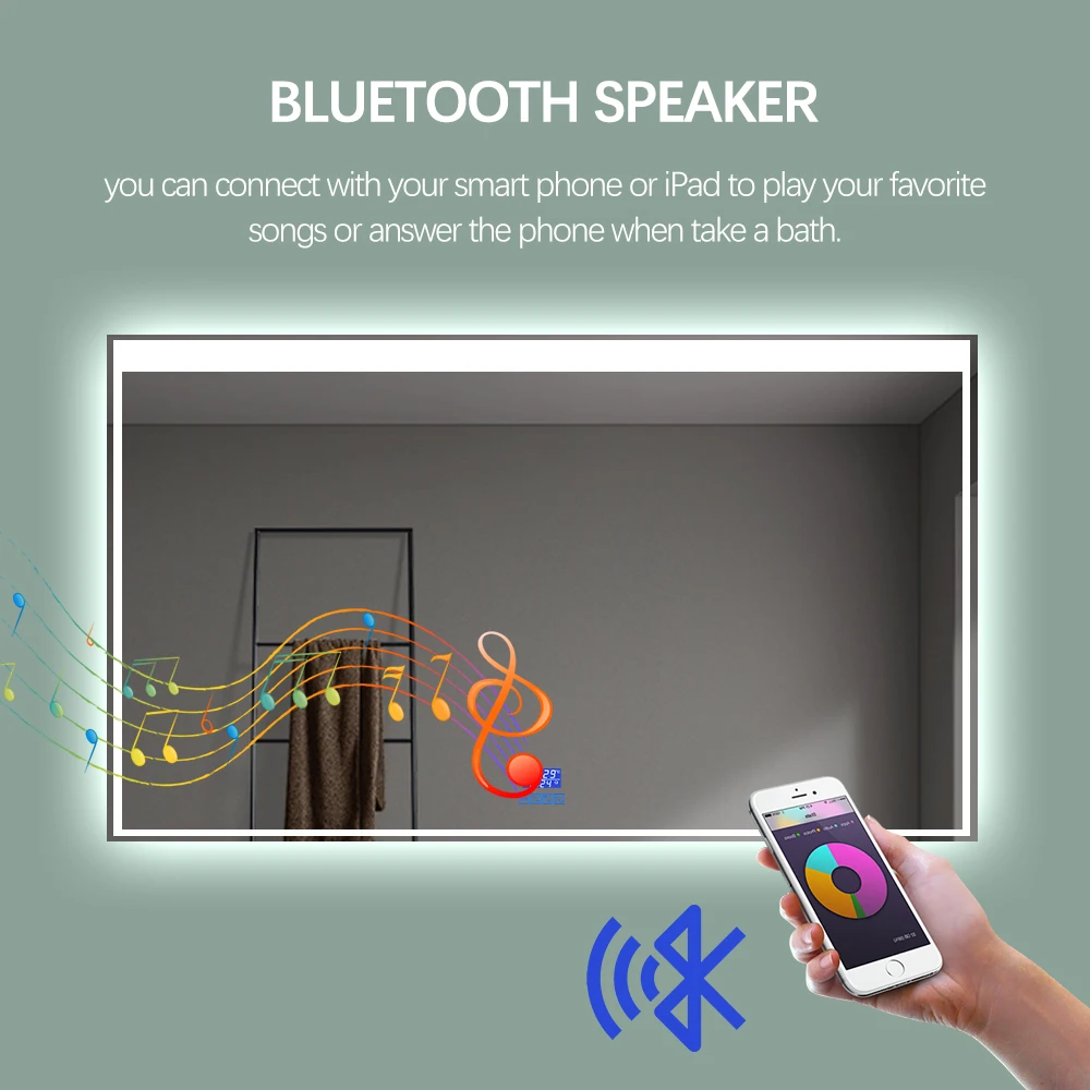 Stylish Design Rectangle Fog Removal Smart Led Mirror Custom Bathroom Mirror With Led Lights