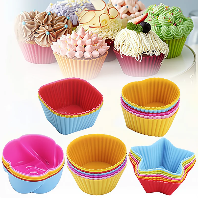 Wholesale USSE Silicone Baking Tools Molds Free Cake Mould 12 pieces in Set Multi Colours Round Muffin Cup Baking Cake Mould