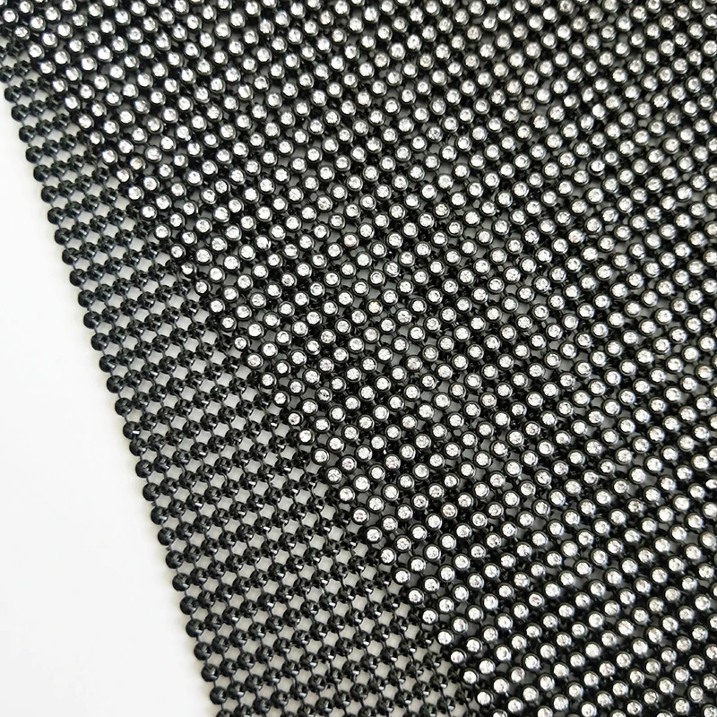 3MM Luxury Sparkle Black Aluminum Metal Diamond Rhinestone Chain Metal Crystal Fabric Sheet For Women Bags