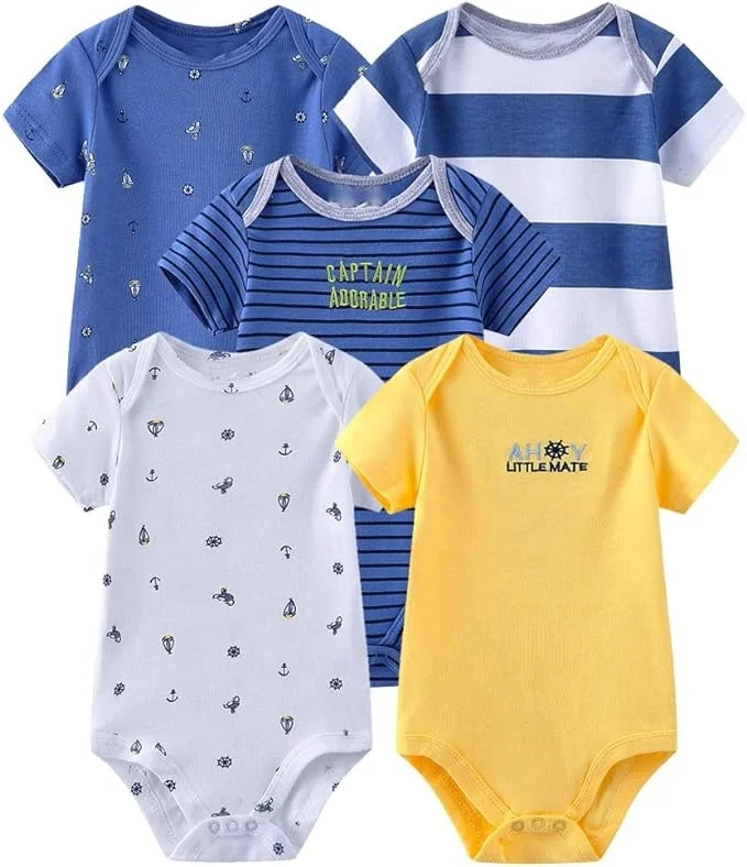 Free Quality Sample GOTS Organic Cotton Baby Boys Clothes Newborn Infant Clothing Custom Design 5pcs Bodysuit Baby Boy Vest