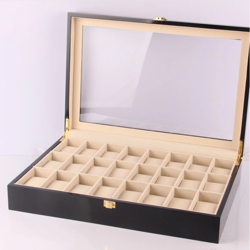 
Top grade wooden gift box empry 24 slots watch box with eva foam inlay holder 