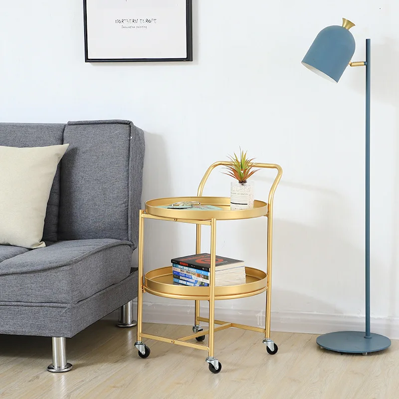 Nordic removable small coffee table cart sofa with wheels light luxury seating area bedside simple storage table