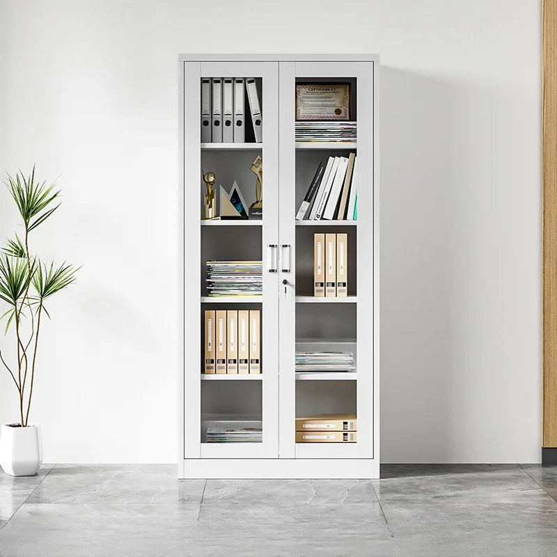 Vertical Swing Glass 2 Doors Display Storage Cabinet Office Furniture Adjustable Shelves Steel File Cabinet