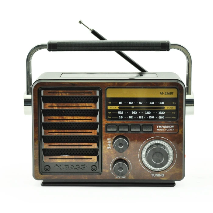 Newest Vintage Retro Hand Held Portable Wood Wooden Solar Led Flashlight Audio Wireless Charger Fm Radio