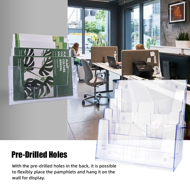 Magazine Brochure Storage Rack Display Holder Desktop Wall Mounted A4 Size Acrylic Advertising
