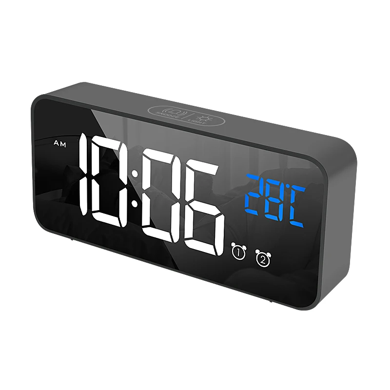 Hot Sell Mirror LED Alarm Clock Multi-function Digital Electronic Temperature Snooze Clock Table