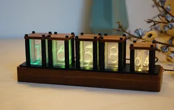 X-043 modern usb port Quasi-glow tube RGB led digital & analog-digital smart desk & table clock alarm steampunk wood gixie clock