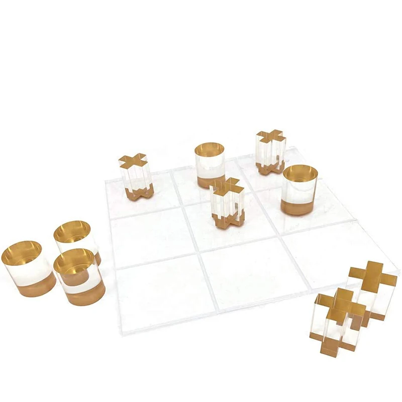 Luxury Clear Gold Color Custom High Quality Acrylic Tic Tac Toe Game Set