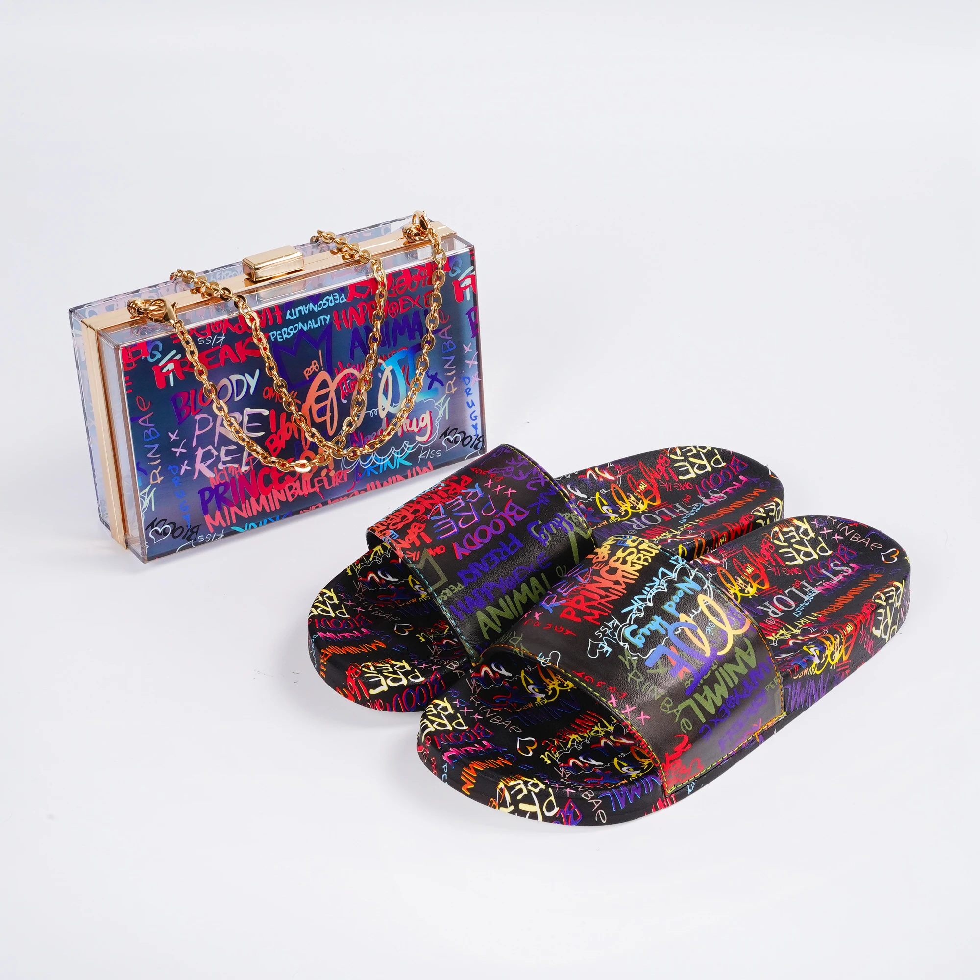 Hot sale Summer Fashion ladies jelly handbag shoulder bags designer luxury matching chain shoes and bags set for women