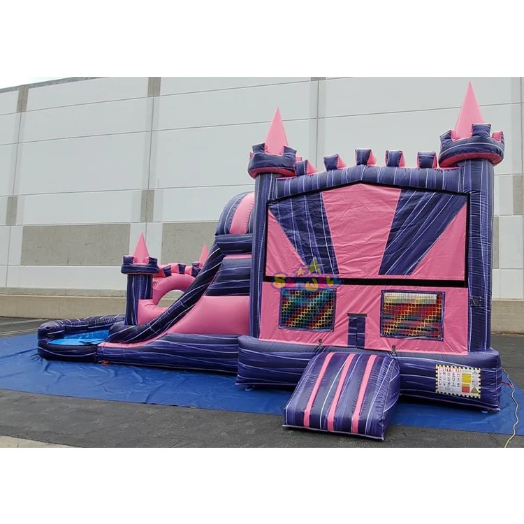 Pink Inflatable bouncer jumping castle slide commercial bounce house with slide bounce house water slide combo for sale