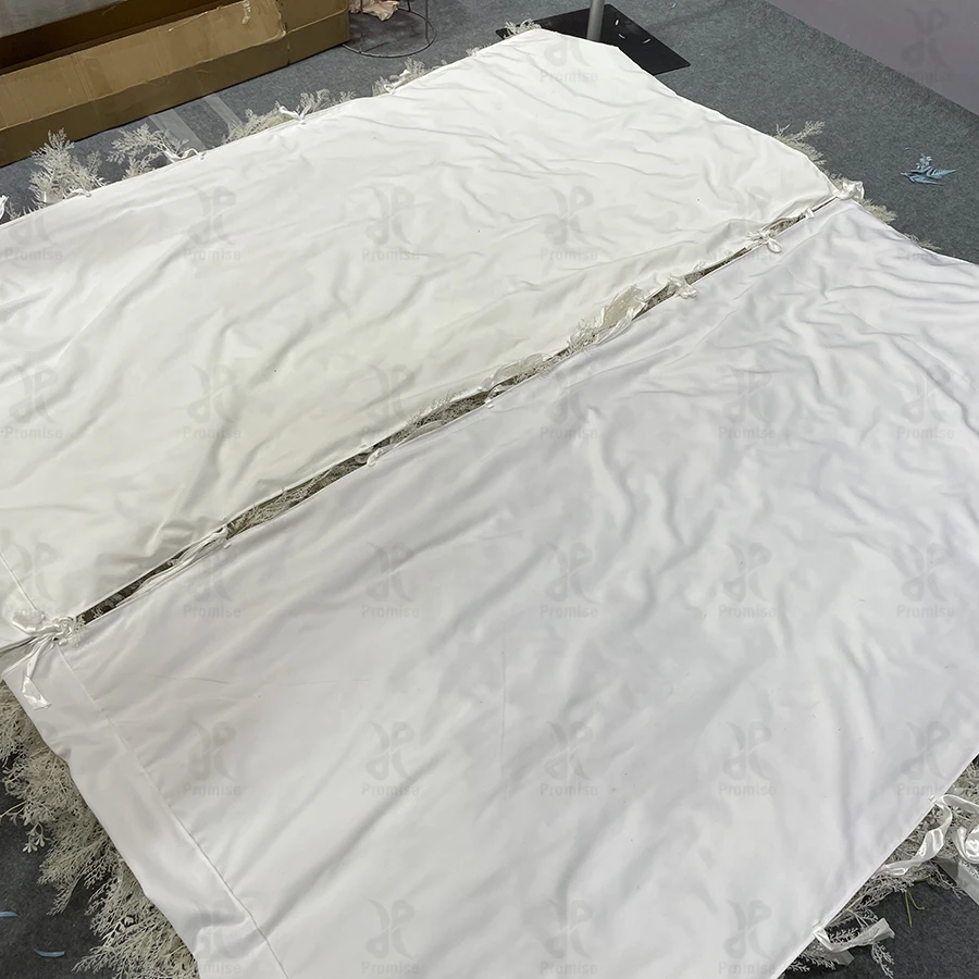 Promise Customized Long Drapery Cream White 3D Hairy Feather Flower Wall With Butterfly Orchid Roll Up Floral Wall