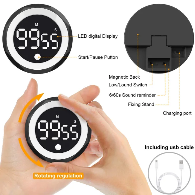 New Arrival Circular Knob Loud Digital Kitchen Countdown Timer Magnetic LED Large Display Countdown Timer