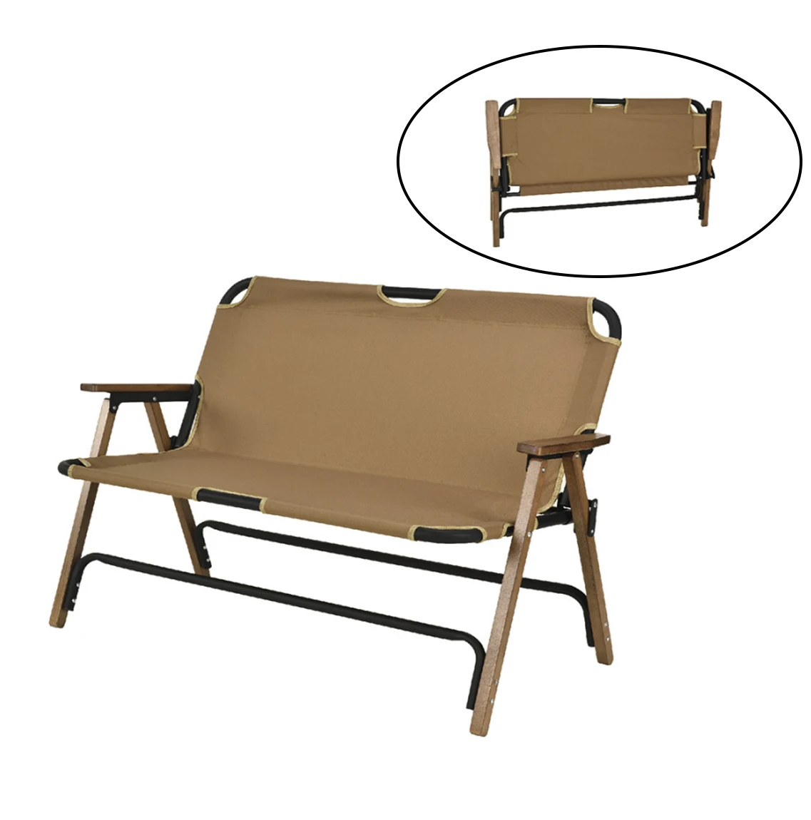 Double seat outdoor furniture wood folding lawn camping chairs