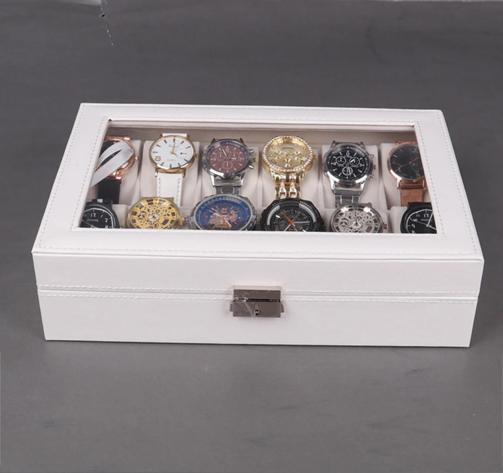 12 Slots Oem Luxury Custom White Pu Leather Watch Storage Display Box Ladies Watch Packaging Gift Box With Pillow