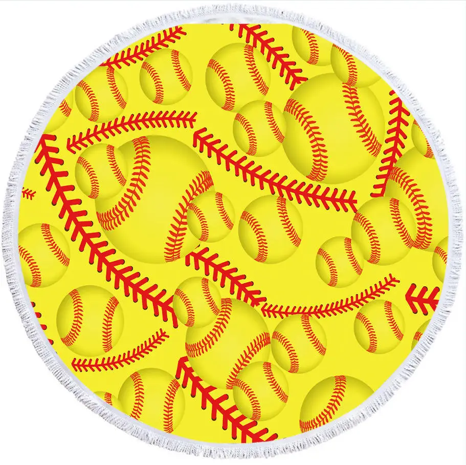 Wholesale custom design Baseball Sport Circle Round Beach Pool Towel Fringe Throw Yoga Picnic Blanket Mat Round Carpet
