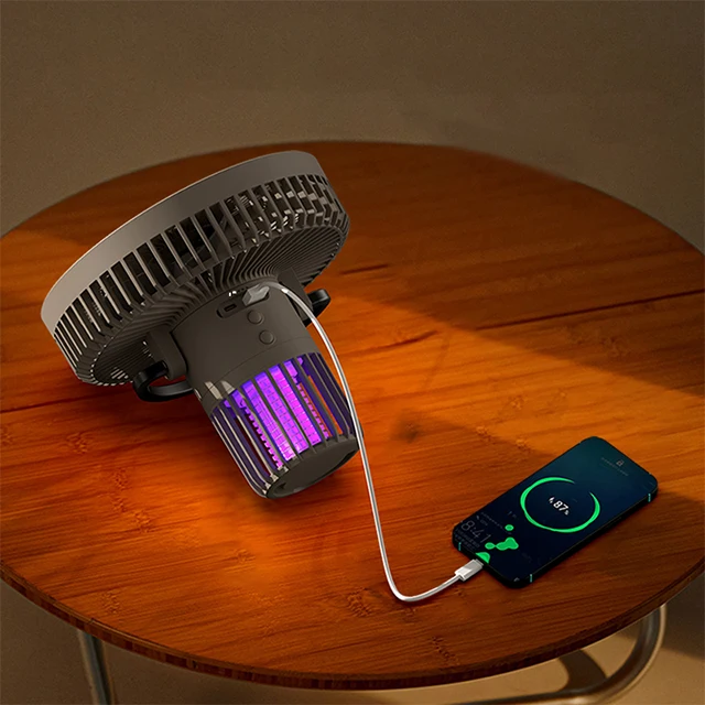 New Style Rechargeable 8000mAh Power Bank Battery Air Cooler Table Fan With Mosquito Killing Lamp