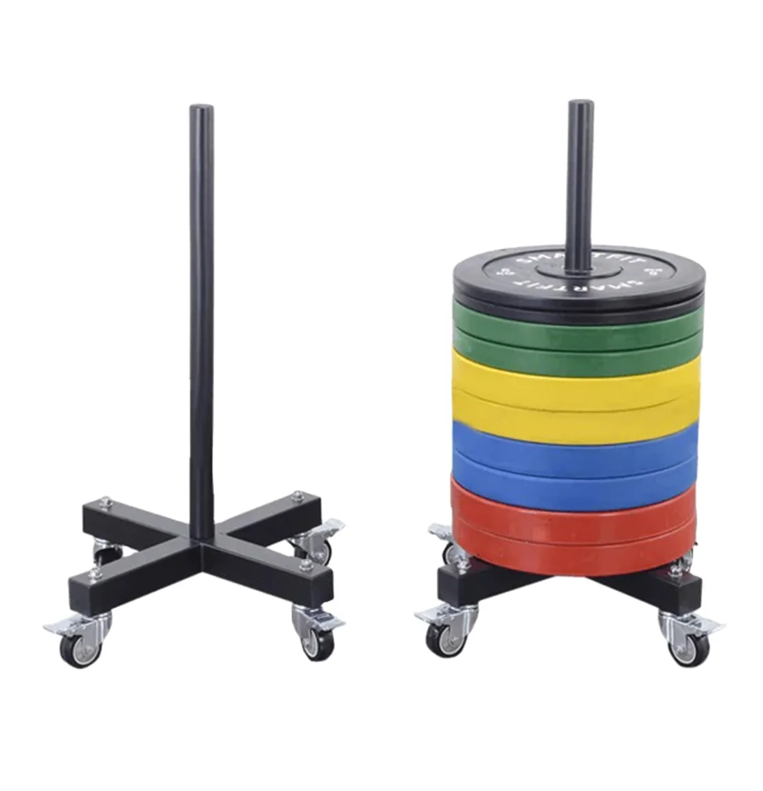 SMARTFIT Vertical Storage Weight Plate Rack Portable Holder With Caster Wheels Bumper Plate Stacker Trolley