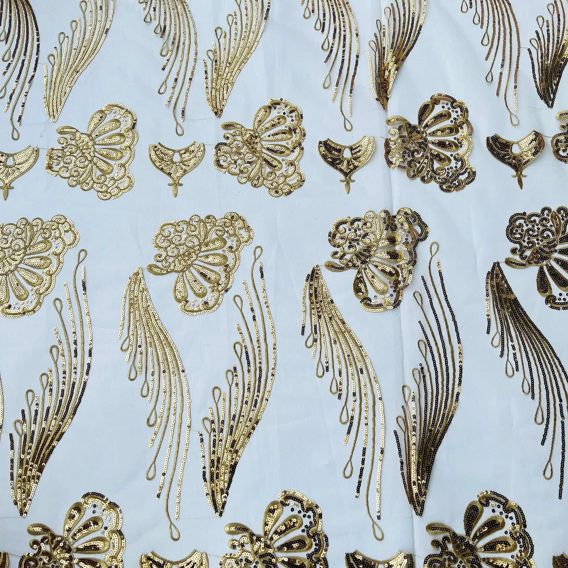 Evening Dress Garment Clothing Sewing Accessories Patch Embroidery Gold Sequin Lace Applique