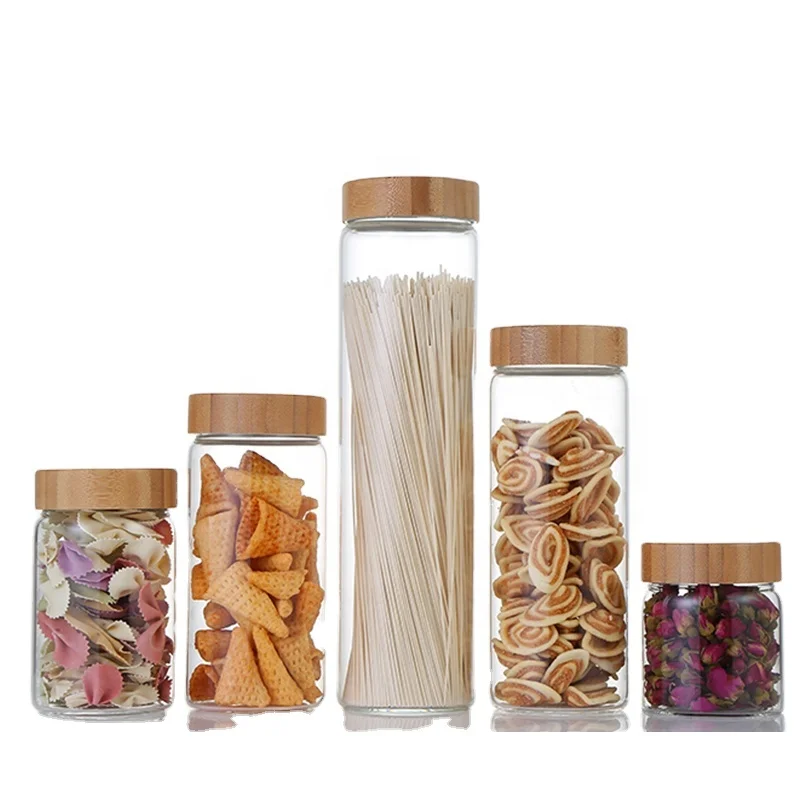 New spiral bamboo lid large capacity transparent glass bottle