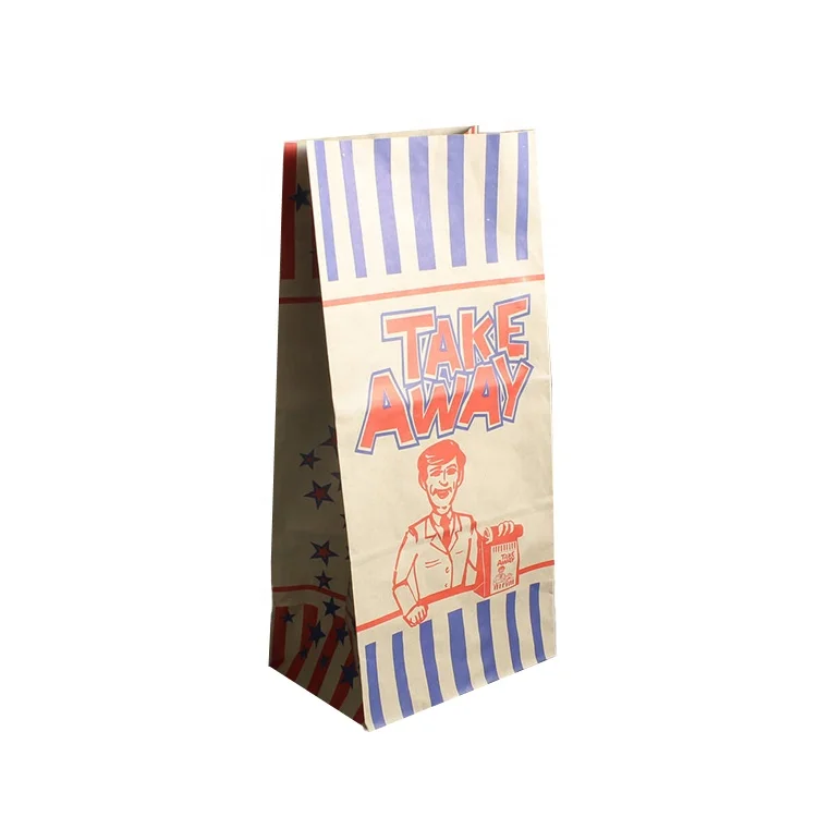 
Custom brown kraft takeaway food packaging paper bag flat bottom burger paper bag 