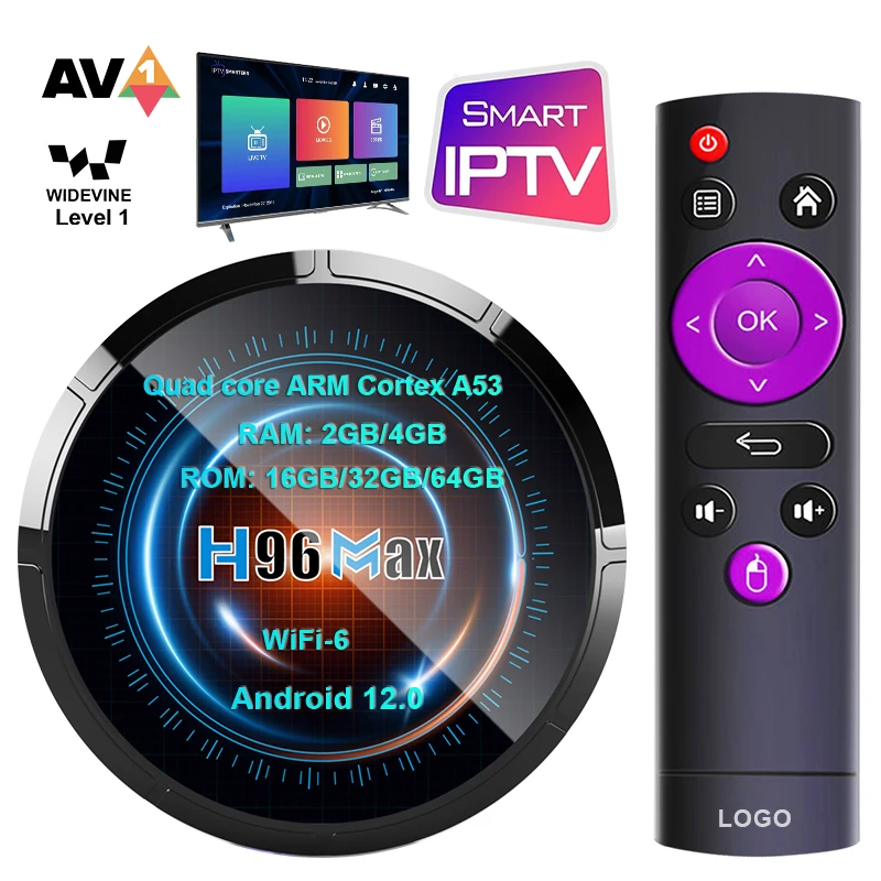 Wholesale TV BOX H96max Quad Core H618 Android 12 WiFi6 Streaming Device 4GB Ram 64GB Rom 6K IPTV Set Top Box Android TV Box