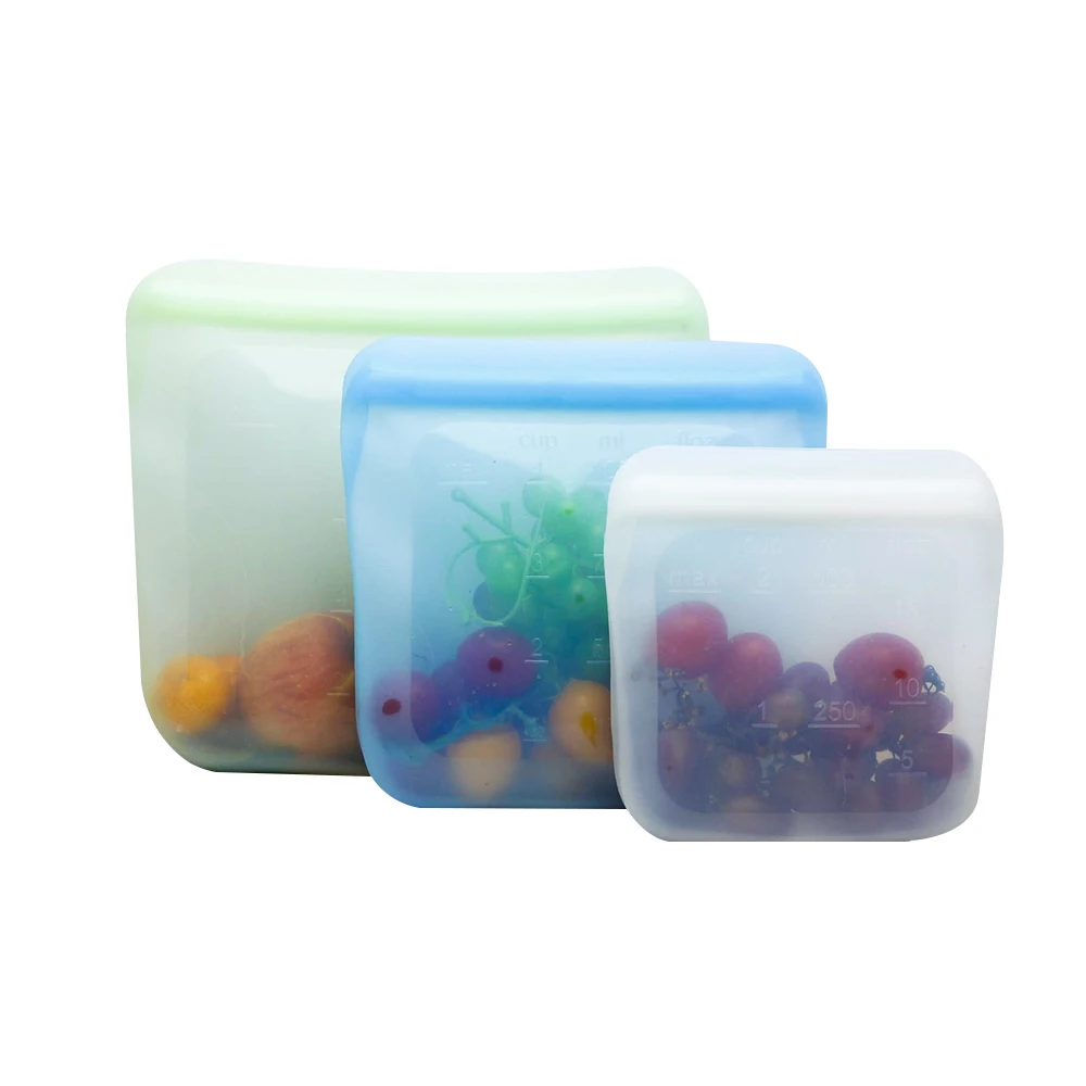 Silicone Pouch Reusable Storafe Zip Eco-Friendly Waterproof Grade For Packing Fruit Silicone Food Storage Bags