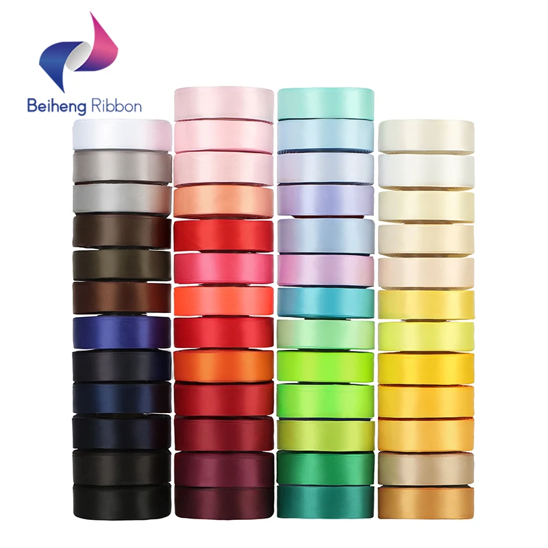 Customized Single Sided Fancy Printed Logo Polyester Satin Ribbon Solid Color Rolls